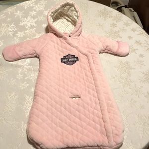 Light pink Harley-Davison 3-6 months snow suit.